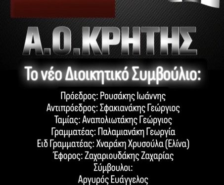 Αοκρήτης: Ο Ρουσάκης Ιωάννης νέος πρόεδρος του Σωματείου